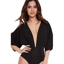 All-matched Bodysuit Top Sexy Deep V Bodysuit Women Chiffon Patchwork Batwing Sleeve Body Top Short Rompers