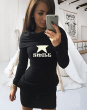 Letter Printed Sweatshirt Women Hoodies Dress Long Sleeve Casual Pullover Hooded Dress GV265
