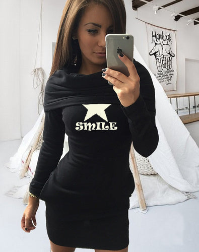 Letter Printed Sweatshirt Women Hoodies Dress Long Sleeve Casual Pullover Hooded Dress GV265
