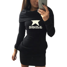 Letter Printed Sweatshirt Women Hoodies Dress Long Sleeve Casual Pullover Hooded Dress GV265