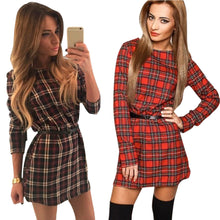fashion-womens-long-sleeve-slim-short-dress-plaid-pencil-mini-dresses-py8 BBL