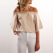 Back Open Off Shoulder Women Blouses And Shirts Sexy Slash Neck Chiffon Blouse Irregular Shirts Women Solid Color