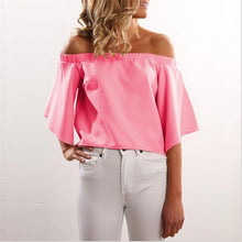 Back Open Off Shoulder Women Blouses And Shirts Sexy Slash Neck Chiffon Blouse Irregular Shirts Women Solid Color