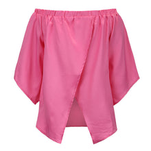 Back Open Off Shoulder Women Blouses And Shirts Sexy Slash Neck Chiffon Blouse Irregular Shirts Women Solid Color