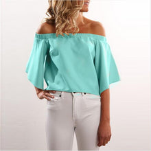 Back Open Off Shoulder Women Blouses And Shirts Sexy Slash Neck Chiffon Blouse Irregular Shirts Women Solid Color