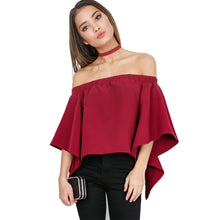 Back Open Off Shoulder Women Blouses And Shirts Sexy Slash Neck Chiffon Blouse Irregular Shirts Women Solid Color