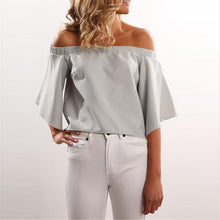 Back Open Off Shoulder Women Blouses And Shirts Sexy Slash Neck Chiffon Blouse Irregular Shirts Women Solid Color