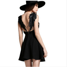 Black White Party Dress Lace Angel Wings Backless Women Dress Sexy Deep V Little Black Dress A-line Mini Dresses