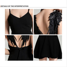 Black White Party Dress Lace Angel Wings Backless Women Dress Sexy Deep V Little Black Dress A-line Mini Dresses