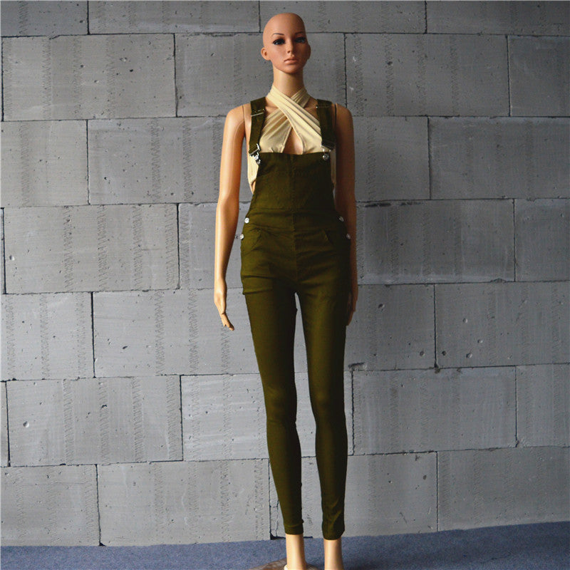 Denim Jumpsuit Army Green White Rompers Womens Jumpsuit Casual Combinaison Femme Sexy Button Jumpsuits