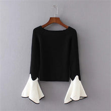 Flare Sleeve Women Sweaters And Pullovers Patchwork Knitted Pull Femme O Neck Pullover Women Jumper