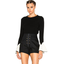 Flare Sleeve Women Sweaters And Pullovers Patchwork Knitted Pull Femme O Neck Pullover Women Jumper