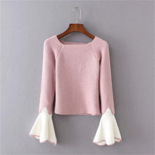 Flare Sleeve Women Sweaters And Pullovers Patchwork Knitted Pull Femme O Neck Pullover Women Jumper