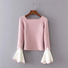 Flare Sleeve Women Sweaters And Pullovers Patchwork Knitted Pull Femme O Neck Pullover Women Jumper