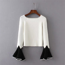 Flare Sleeve Women Sweaters And Pullovers Patchwork Knitted Pull Femme O Neck Pullover Women Jumper