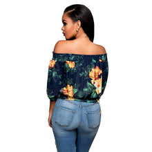 Floral Printed Crop Top Women Tops Sexy Off Shoulder Blouses And Shirts Beach Slash Neck Flower Tops Cropped
