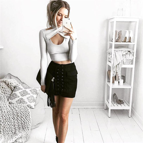 Lace Up Suede Leather Women Skirt Sexy High Waist Pencil Skirt Faldas Vintage Pocket Preppy Mini Skirt 5 Colors