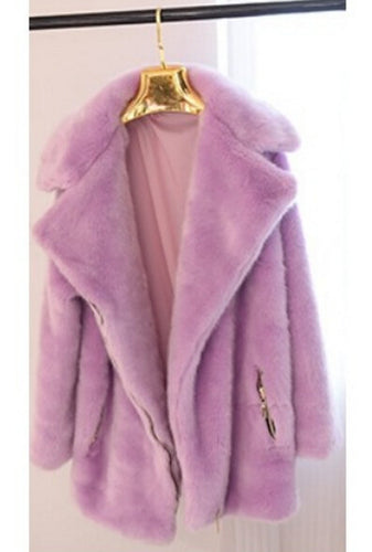 Long Hairy Shaggy Long Faux Fur Coat Women Lapel Faux Mink Fur Long Coats Warm Outerwear 3 colors