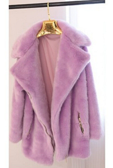 Long Hairy Shaggy Long Faux Fur Coat Women Lapel Faux Mink Fur Long Coats Warm Outerwear 3 colors