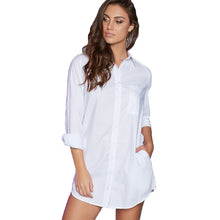 Long Sleeve Turn Down Collar Women Shirts Black White Sexy Loose Long Shirt Blue Striped Blouse With Pockets