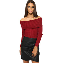 Off Shoulder Knit Pullovers Elastic Slim Basic Knitwear Tops Women Sexy Slash Neck Women Sweaters And Pullovers