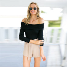 Off Shoulder Knit Pullovers Elastic Slim Basic Knitwear Tops Women Sexy Slash Neck Women Sweaters And Pullovers