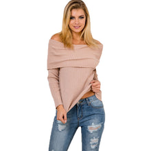 Off Shoulder Knit Pullovers Elastic Slim Basic Knitwear Tops Women Sexy Slash Neck Women Sweaters And Pullovers