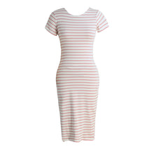 fashion-pink-dress-women-striped-midi-dress-o-neck-short-sleeve-side-slit-bodycon-dress-casual-women-clothes BBL