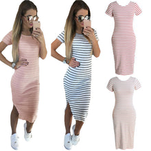 fashion-pink-dress-women-striped-midi-dress-o-neck-short-sleeve-side-slit-bodycon-dress-casual-women-clothes BBL