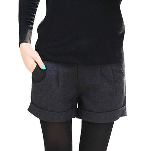 fashion-shorts-femininos-solid-slim-casual-woolen-plus-size-warm-women-shorts BBL
