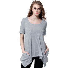 tshirt-women-knitting-overtop-o-neck-short-sleeves-pockets-asymmetric-hem-casual-pullover-women-tops-grey BBL