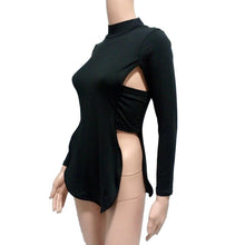 Tops Sexy Side Split Women Blouses Long Sleeve Back Open Blusas Femininos Sexy Blouse Shirts Fake 2 Piece Women Top