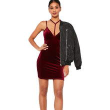 Velvet Strap Party Dresses Sexy Bodycon Dress Slim Backless Night Party Club Dresses Women V Neck Robe Femme