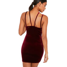 Velvet Strap Party Dresses Sexy Bodycon Dress Slim Backless Night Party Club Dresses Women V Neck Robe Femme