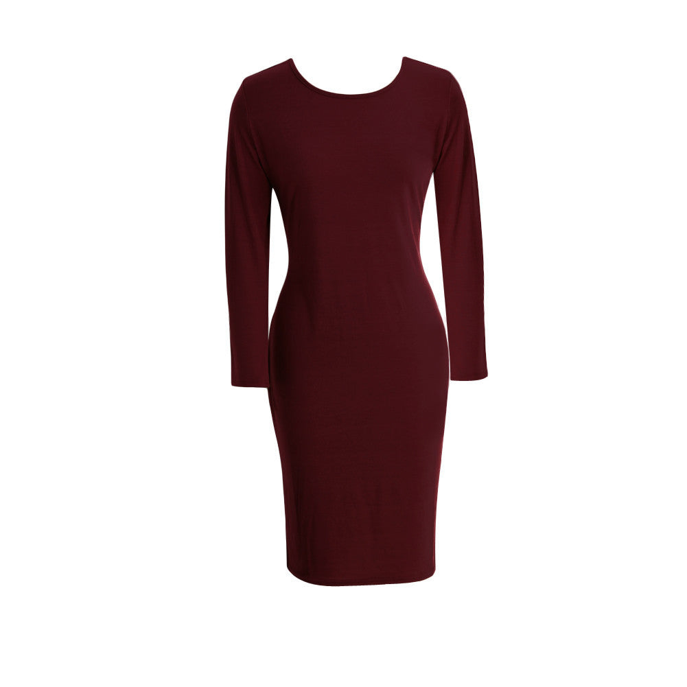 fashion-women-bodycon-dress-round-neck-long-sleeve-casual-sheath-slim-mid-calf-dress-grey-light-grey-burgundy-dress BBL