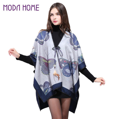women-cape-butterfly-print-feather-lace-up-split-poncho-warm-shawl-pashmina-outerwear-bufanda-manta BBL