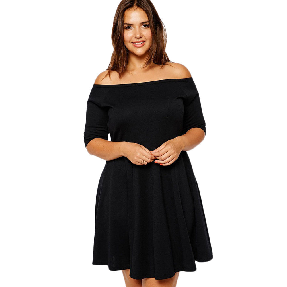 women-casual-dress-slash-neck-half-sleeve-loose-dress-strapless-black-mini-party-dress-vestidos-plus-size-xxl-xxxl BBL