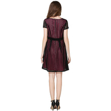 women-dress-plaid-check-hollow-out-o-neck-elegant-evening-party-dress-short-sleeve-slim-ol-a-line-dress BBL