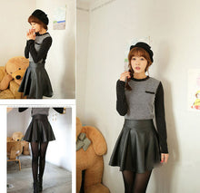 Women Faux Leather High Waist Skater Flared Pleated Short Mini Skirt