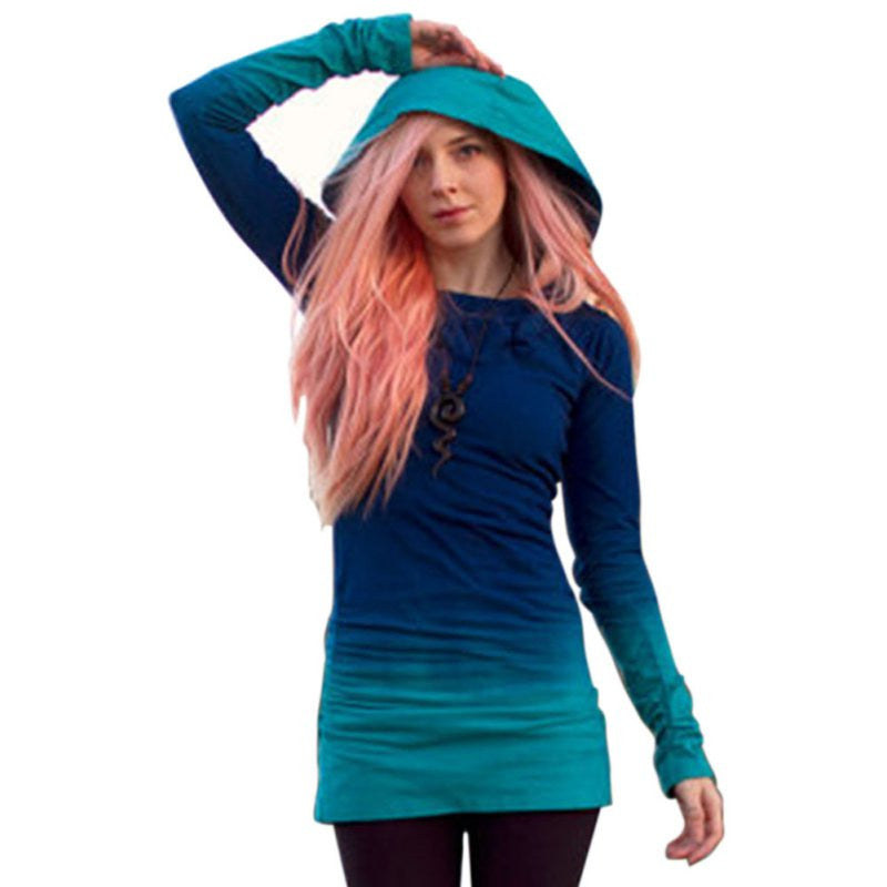 Women Hoody Gradient Color Print Bottoming Pullovers Casual Tops Long Sleeve Slim Hoodie Sweatshirts M0421