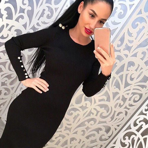 fashion-women-sexy-bodycon-dress-knitted-midi-dress-vestdos-solid-long-sleeve-package-hip-club-dress BBL
