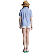 women-shirt-plus-size-cotton-blouse-stripe-turn-down-collar-button-closure-short-sleeve-embroidery-blusas-blue BBL