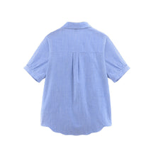 women-shirt-plus-size-cotton-blouse-stripe-turn-down-collar-button-closure-short-sleeve-embroidery-blusas-blue BBL
