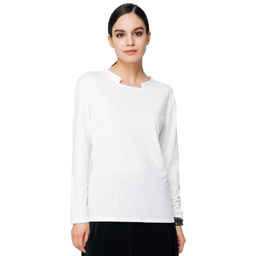 women-t-shirt-long-sleeve-o-neck-cut-out-loose-casual-top-basic-tee-white-camisetas-mujer BBL