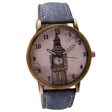 Fashion Women Wristwatch Tower Pattern Retro Clock Quartz Analog Watch Cowboy Leather Band Women Dress Relogio Ladies Clock