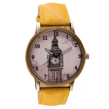 Fashion Women Wristwatch Tower Pattern Retro Clock Quartz Analog Watch Cowboy Leather Band Women Dress Relogio Ladies Clock