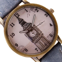 Fashion Women Wristwatch Tower Pattern Retro Clock Quartz Analog Watch Cowboy Leather Band Women Dress Relogio Ladies Clock
