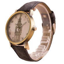 Fashion Women Wristwatch Tower Pattern Retro Clock Quartz Analog Watch Cowboy Leather Band Women Dress Relogio Ladies Clock