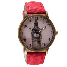Fashion Women Wristwatch Tower Pattern Retro Clock Quartz Analog Watch Cowboy Leather Band Women Dress Relogio Ladies Clock