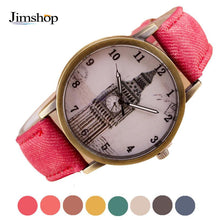 Fashion Women Wristwatch Tower Pattern Retro Clock Quartz Analog Watch Cowboy Leather Band Women Dress Relogio Ladies Clock